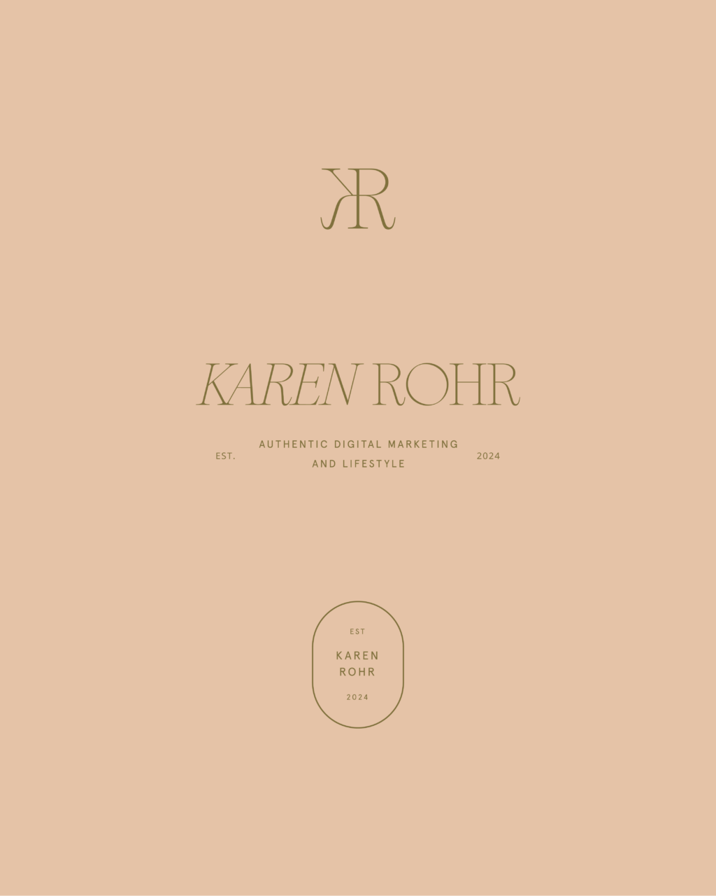 Modern Feminine Branding Design for Karen Rohr featuring a neutral earthy color palette and delicate monogram.