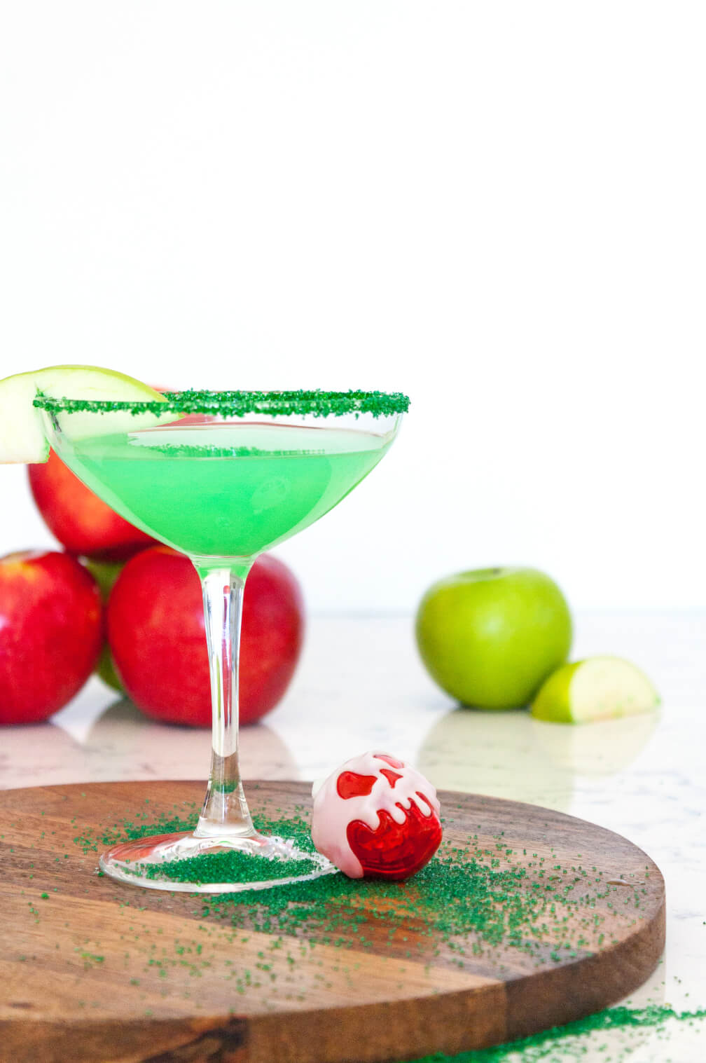 In honor of the first ever animated movie Snow White, I created the Evil Queens Poisoned Apple Martini recipe as part of my Disney Cocktails series.